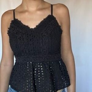 Japna Black Crochet Peplum Blouse